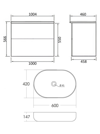 Тумба с раковиной подвесная 100 см, Orange Otto Ot-100TuMDF+B08-600W белый глянец